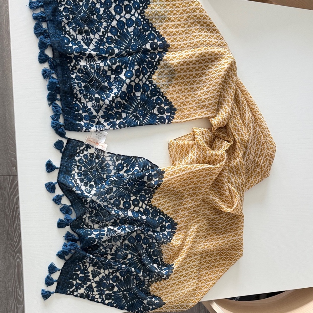 Tory Burch Blue and Orange Wool Scarf